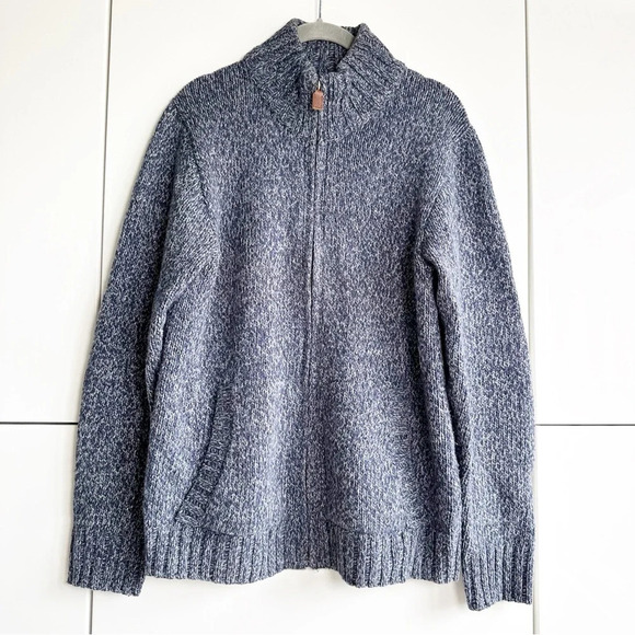Lucky Brand Men’s Zip-up Elbow Patch Sweater Blue Marled Size Small Cotton Wool - Picture 2 of 7